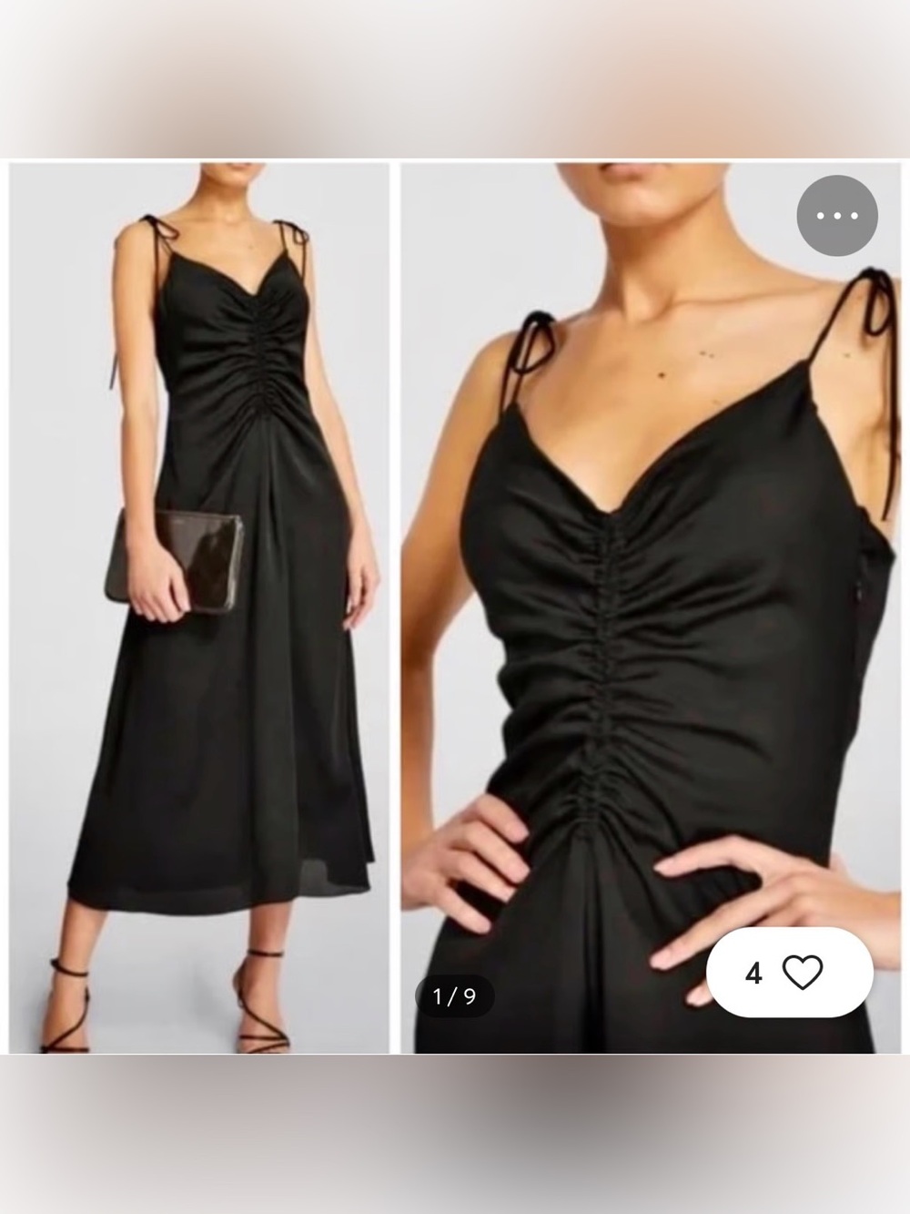 Jason Wu Black Satin Ruched V Neck 90s Feminine Grunge Cross Strap Midi Dress